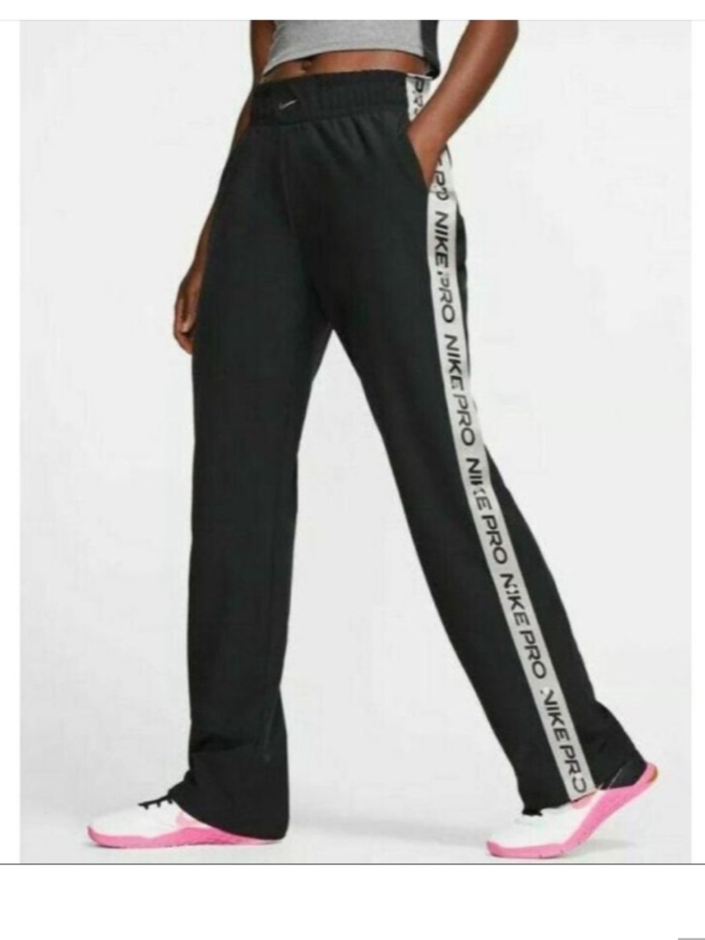 Nike Pro flex Black Tear away Pants with gray Logo Side Tape